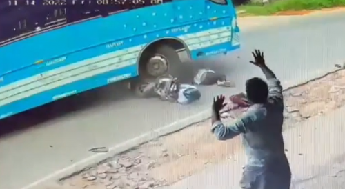 Another Angle Of Motorbikers Ran Over By Bus In India