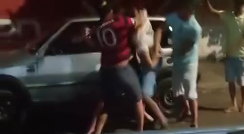 Drunk Companies Fight Outside The Bar In Brazil