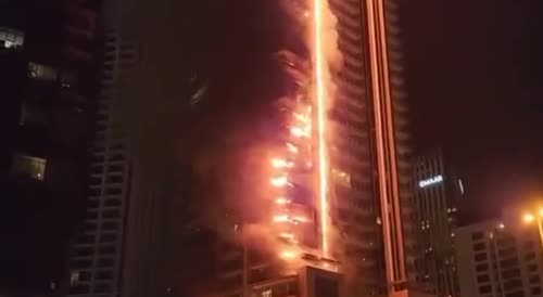 The 35-story tower in Dubai is burning