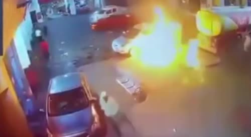 A gas station is on fire in Saudi Arabia Saudi