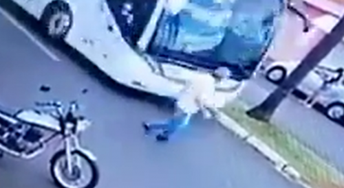 Slow Thinking Man Knocked Out By The Bus