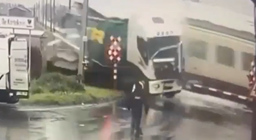 Train Wrecks A Truck In Ardooie, Belgium