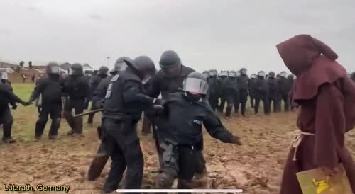 German Riot Cops vs. The Mud Wizard