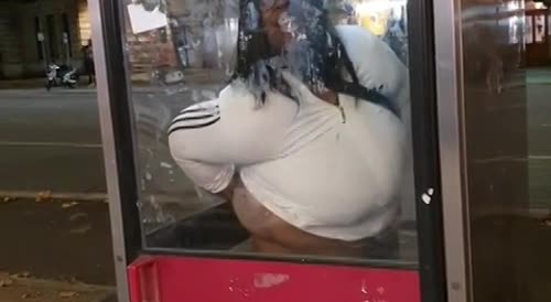 Gross woman takes a dump in phone booth(repost)
