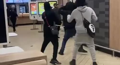 UK:  yobs brawl at McDonald’s before one pulls out a huge knife