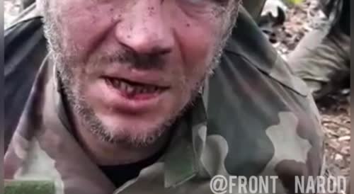 After battle. Destroyed and captured frightened Ukrainian soldiers
