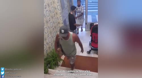 Brazilian locks portuguese neighbour out of his house and his friend assaults him