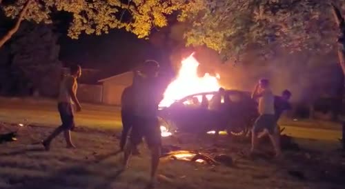Fiery car wreck with driver trapped inside(repost)