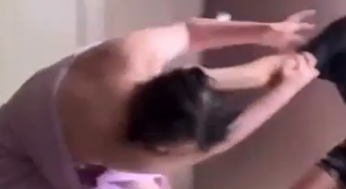 Girl gets smacked and her towel it didn't get off