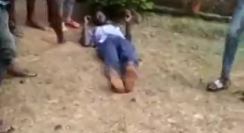 Dude Who Used To Beat His Mother Punished By Vilagers In Cameroon