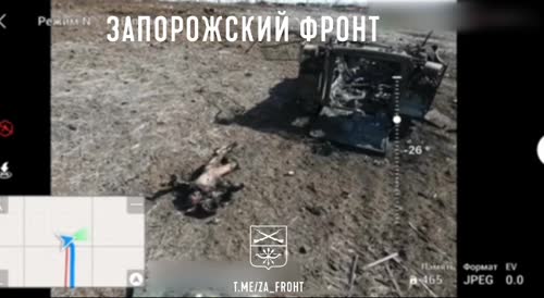 Destroyed American armored personnel carrier M113, with the corpses of Ukrainians