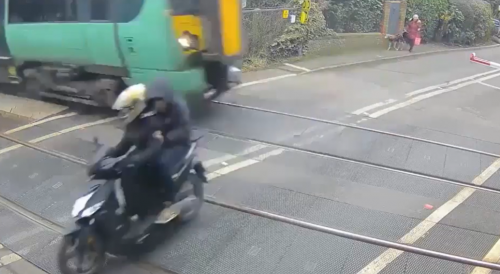 Near miss between train and moped in West Sussex
