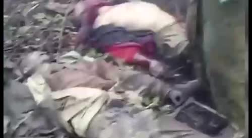 Russian military swearing at the dead bodies of Ukrainian soldiers