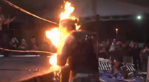Backyard Mud Show Wrestler Sets Himself on Fire