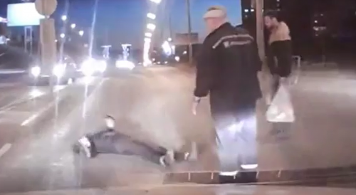 Russian Driver Knocks Out Drunk Pedestrian
