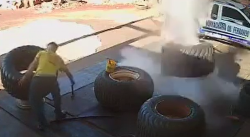 Brazilian Mechanic Knocked Out By Tire Explosion