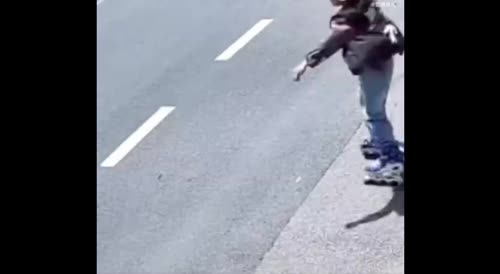 Boy On Roller Skates Is Lucky To Be Alive After Nearly Getting Turned Intp Road Pizza By Truck