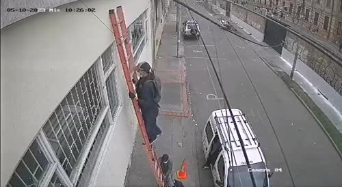 Thief Surprised By Owner Falls Off The Ladder