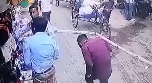 Man Surprised By Falling Pole In India