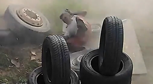 Mechanic Takes Tire Explosion to the Face