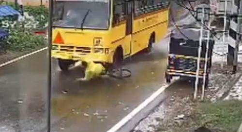Cyclist Ran Over By Bus In India