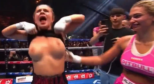 Boxer Daniella Hemsley Flashes Tits to Celebrate Win