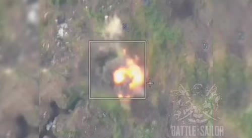 Exact hit of a shell in a trench with Ukrainian mercenaries