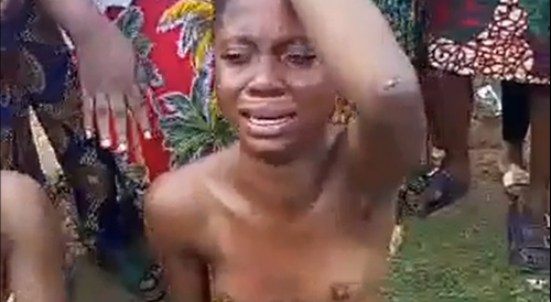 Female Cash Thief Stripped Topless and Beaten