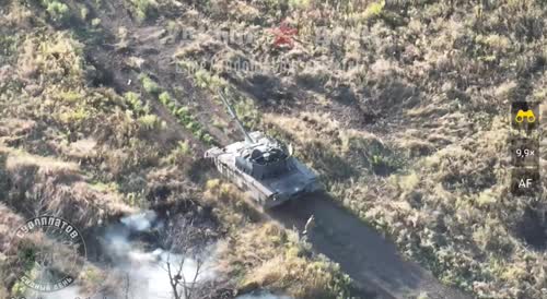 Persistent execution of a Ukrainian tank by Russian kamikaze drones