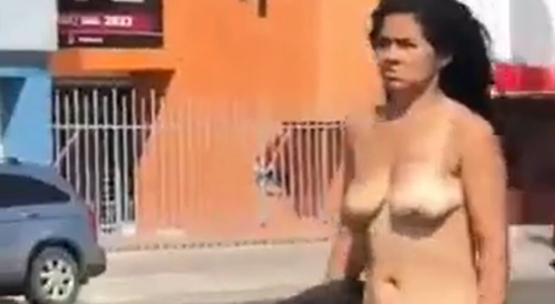 Naked Mexican Woman Has a Mental Moment in Public