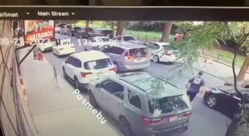 Moped rider gets hit with a cooler