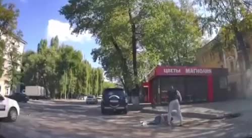 Drunk Pedestrian Kicked In The Face By Angry Driver In Russia