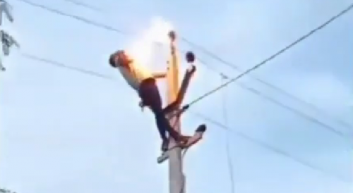 Man Climbs On The Pole After Family Dispute, Zapped !