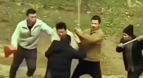 Chinese Villagers Fighting With Shovels