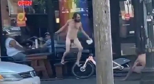Naked Crackhead Attacks Cyclist