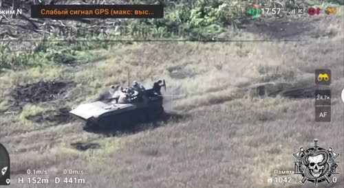Crushed during disembarkation. Ukrainian infantry fighting vehicle crushed its paratrooper