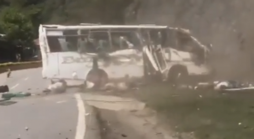 Bus rollover in Colombia.