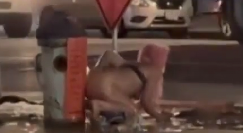 A Buck Naked Woman In San Francisco Using A Fire Hydrant To Wash Her San Fran-Shits-Hole