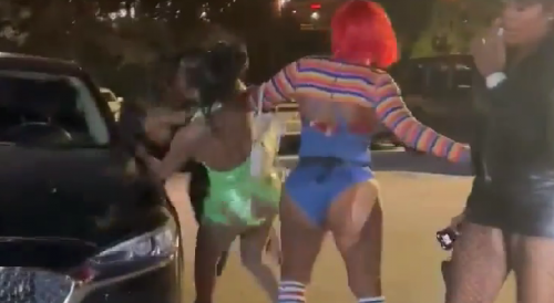 Halloween Strippers Fight it Out