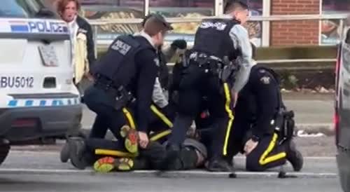 Canada cop caught on camera kicking suspect during arrest