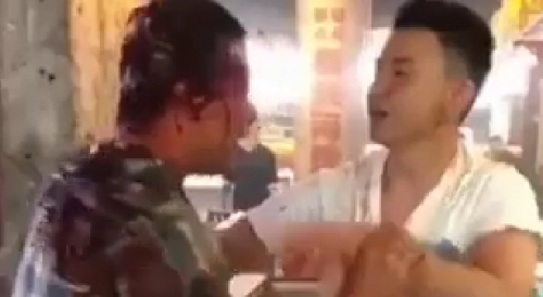 Bloody brawl between two Asian men inside restaurant