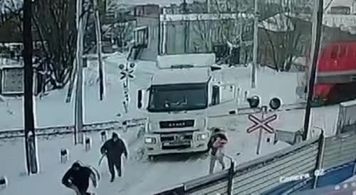 Semi Struck On Tracks Destroyed By train In Russia