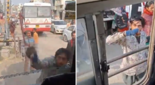 Psycho Biker Destroys The Bus With A Hacksaw In Road Rage Incident