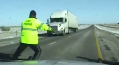 Semi slammed Kansas Highway Patrol car