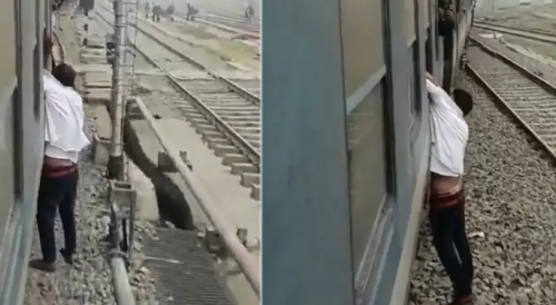 Phone Thief Dangles Off Moving Train
