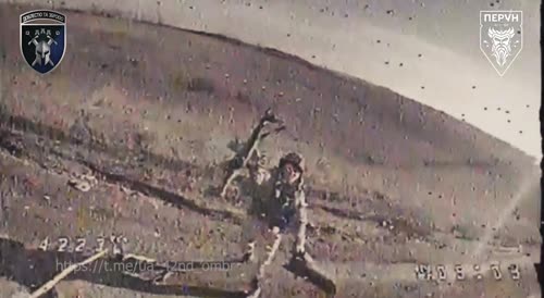 Soldier tries to knock down the FPV-Dron, throwing a machine gun