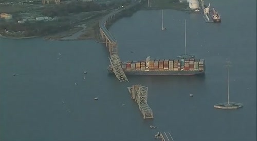 Baltimore Bridge After Getting Hit By Cargo Ship