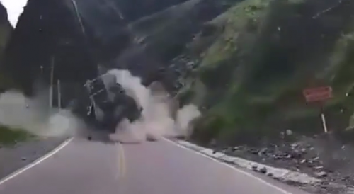 Moment Rockslide In Peru