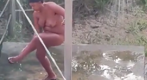 Careless Woman Takes A Shower In Public