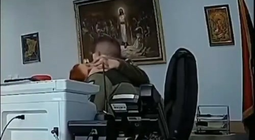 Ukrainian army officer intimate moments in the office with two different girls